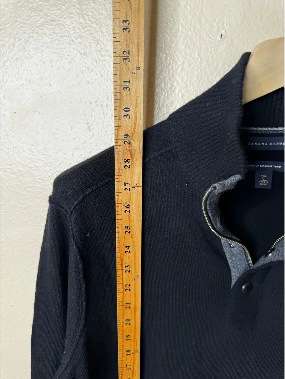 Banana Republic Sweater Men's Large Tall Black Italian Yarn 1/4 Zip Wool Blend